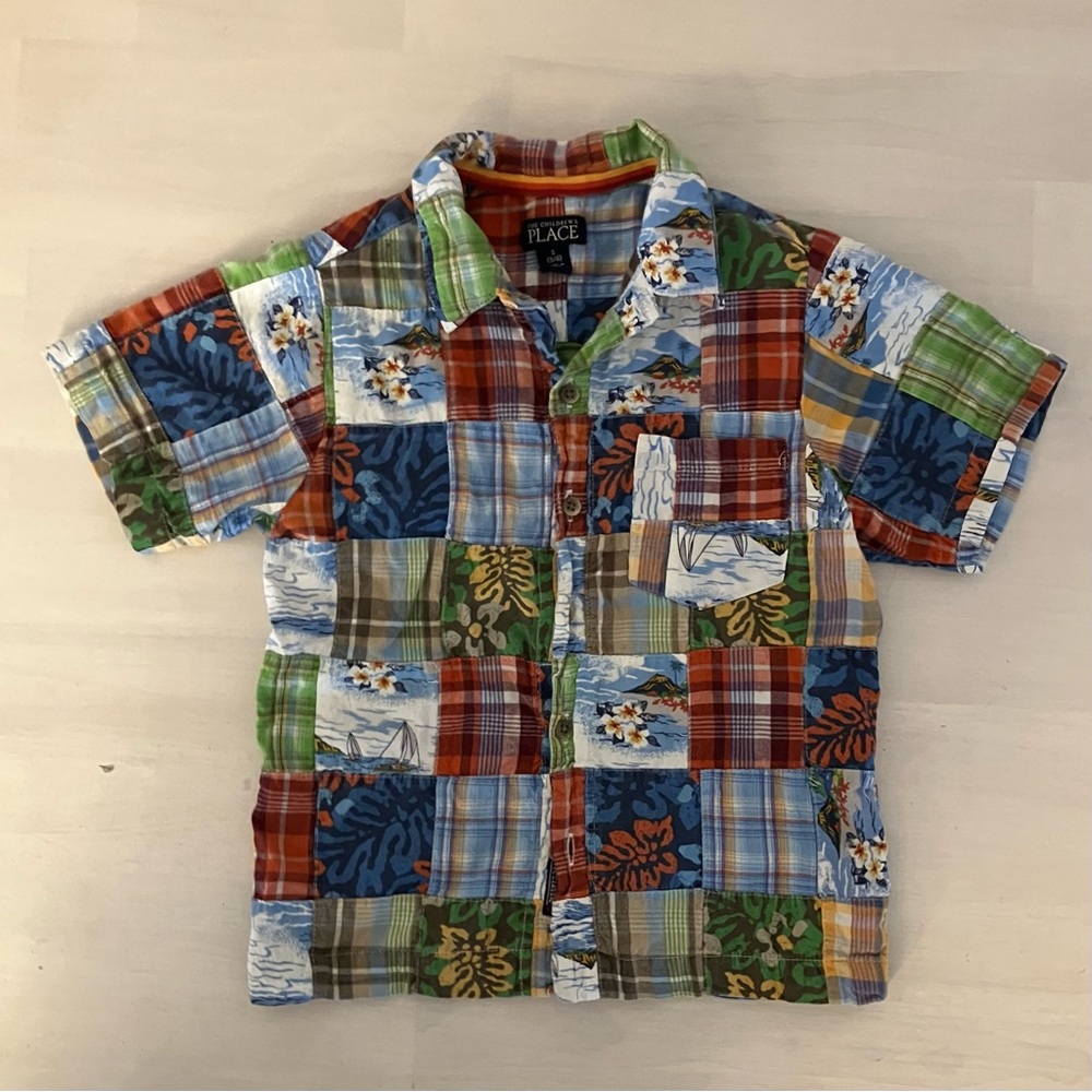 Boys Patchwork Hawaiian Shirt, sz Small